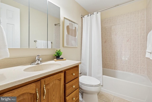 43229 Augustine Pl, Ashburn, VA 20147 - full bath featuring vanity, tile patterned flooring, toilet, and shower / bath combo with shower curtain