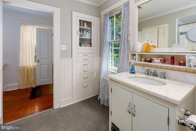 27843 Saint Michaels Rd, Easton, MD 21601 - bathroom featuring ornamental molding and vanity