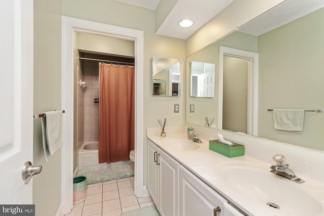 8 Lochwell Ct, Baltimore, MD 21234 - bathroom featuring tile patterned flooring, double vanity, toilet, and shower / tub combo with curtain