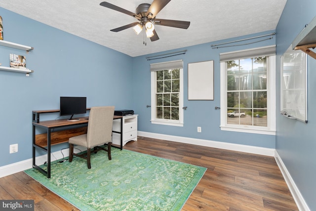 8 Lochwell Ct, Baltimore, MD 21234 - office space featuring baseboards, wood finished floors, a textured ceiling, and ceiling fan