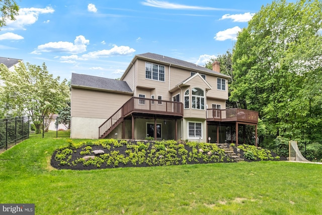 8 Lochwell Ct, Baltimore, MD 21234 - back of property featuring stairs, a deck, and a chimney