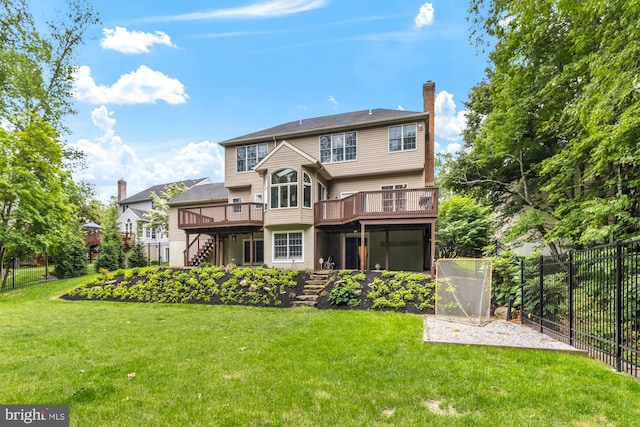 8 Lochwell Ct, Baltimore, MD 21234 - rear view of house featuring stairs, a wooden deck, and a chimney
