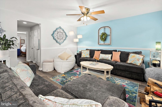 12545 River Run Ln Unit 68, Berlin, MD 21811 - living area featuring a ceiling fan and wood finished floors