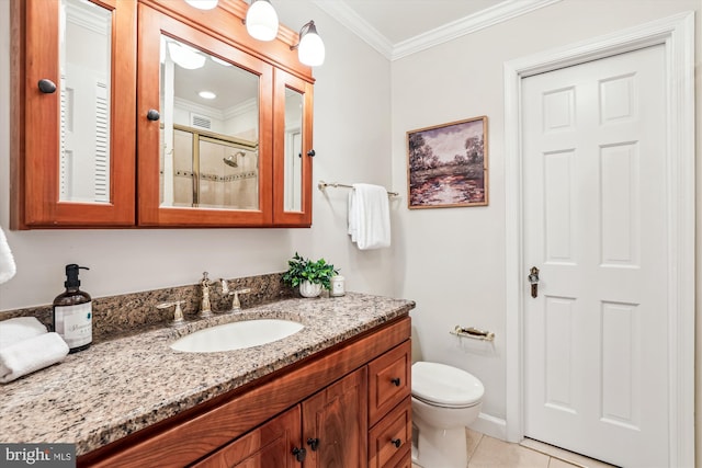 955 26th St NW Unit 512, Washington, DC 20037 - full bathroom with a stall shower, vanity, crown molding, and tile patterned floors
