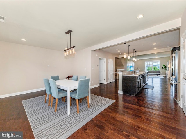 7114 Proclamation Pl, Frederick, MD 21703 - dining space featuring dark wood-type flooring, recessed lighting, and baseboards