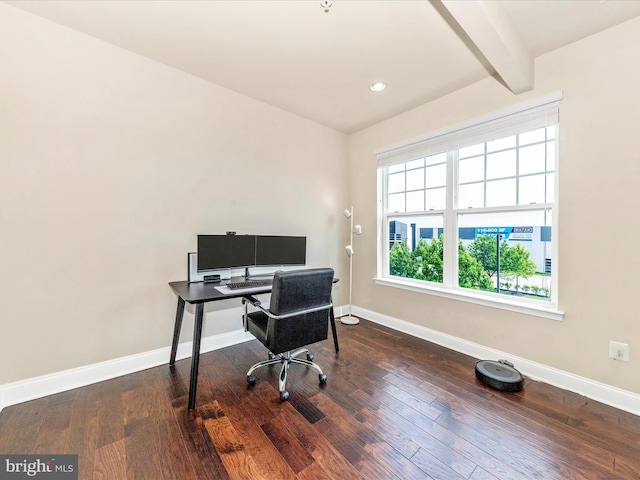 7114 Proclamation Pl, Frederick, MD 21703 - office space with baseboards, wood finished floors, beam ceiling, and recessed lighting