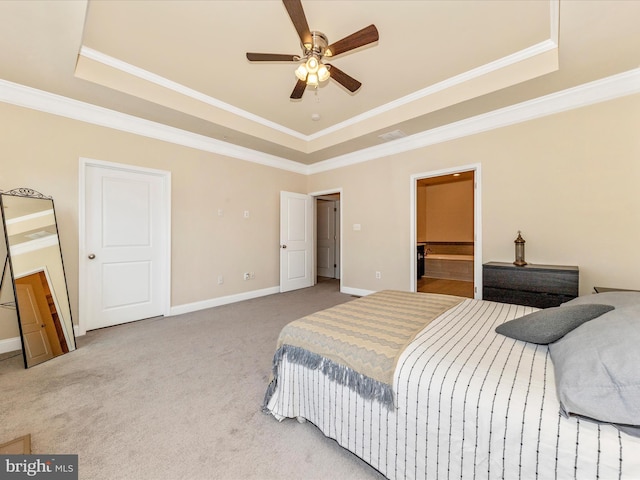7114 Proclamation Pl, Frederick, MD 21703 - carpeted bedroom featuring a raised ceiling, crown molding, baseboards, and ensuite bathroom