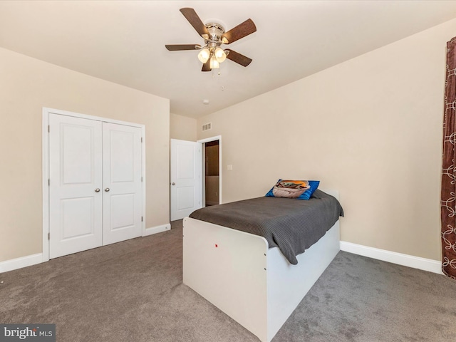 7114 Proclamation Pl, Frederick, MD 21703 - bedroom featuring carpet floors, baseboards, a closet, and ceiling fan
