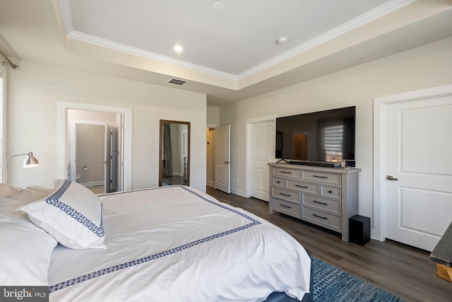 2954 Caraway Dr, Frederick, MD 21704 - bedroom with ornamental molding, dark wood-type flooring, a tray ceiling, and recessed lighting