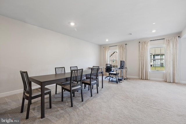 2954 Caraway Dr, Frederick, MD 21704 - carpeted dining space featuring an office area, baseboards, and recessed lighting