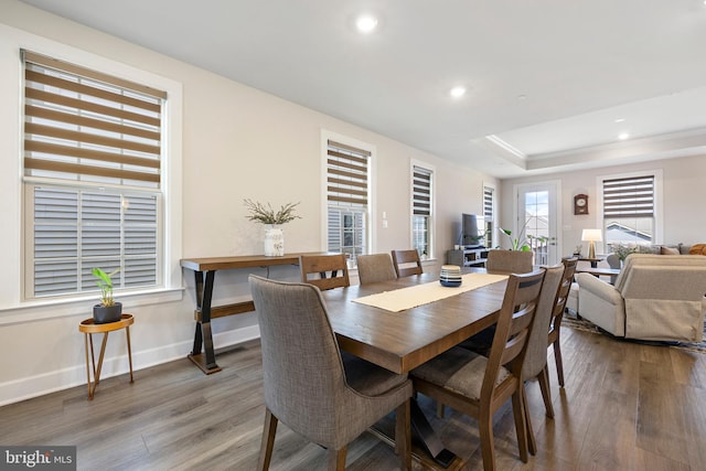 2954 Caraway Dr, Frederick, MD 21704 - dining area with wood finished floors, recessed lighting, baseboards, and a raised ceiling