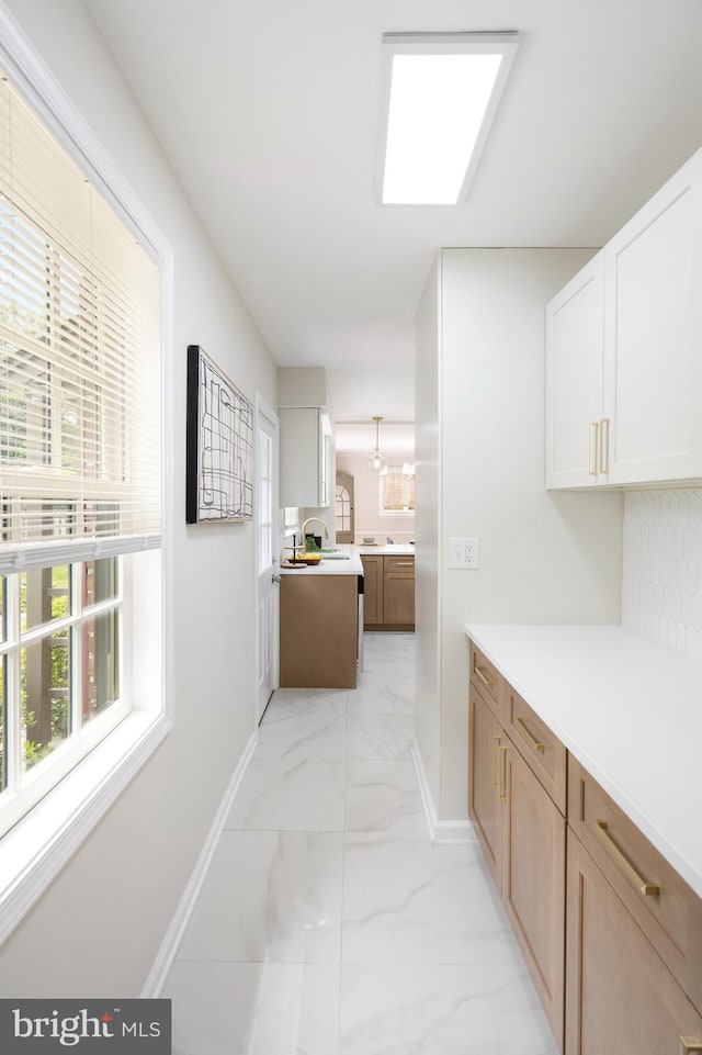 517 Worcester, Towson, MD 21286 - hall featuring light marble finish floors, plenty of natural light, and baseboards