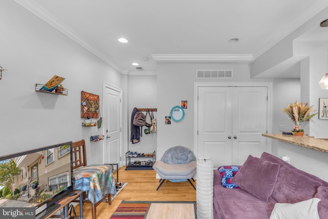 739 Newton Pl NW Unit 105, Washington, DC 20010 - sitting room with ornamental molding, light wood-style floors, and recessed lighting