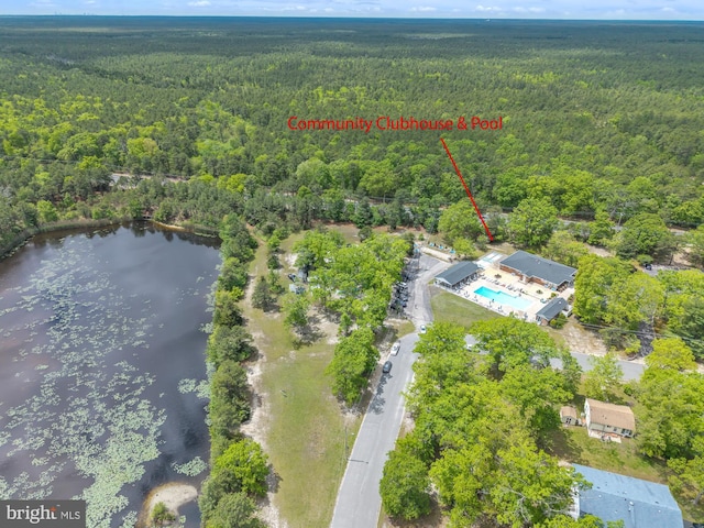 28 Sycamore Rd Unit 45, Manahawkin, NJ 08050 - bird's eye view of a forest, a pool, and a nearby body of water
