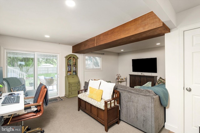 44 Rolling Ln, Hamilton, NJ 08690 - office area with recessed lighting, light carpet, baseboards, and beam ceiling
