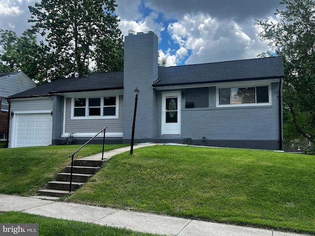 3914 Havard St, Silver Spring, MD 20906 - ranch-style home featuring an attached garage, a chimney, a front yard, and brick siding