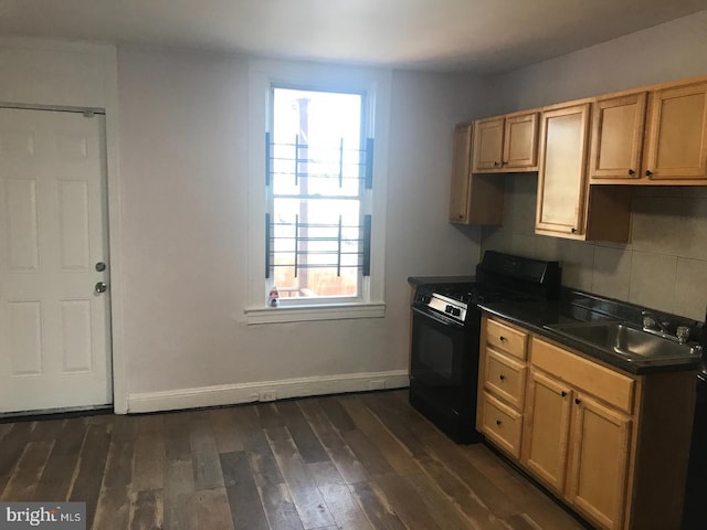 1522 Plum St, Baltimore City, MD 21226 - kitchen featuring black range with gas stovetop, healthy amount of natural light, dark wood-type flooring, and a sink