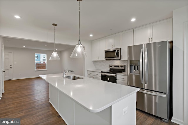 16 Angus Dr, Hanover, PA 17331 - kitchen featuring stainless steel appliances, a sink, white cabinets, decorative backsplash, and dark wood-type flooring