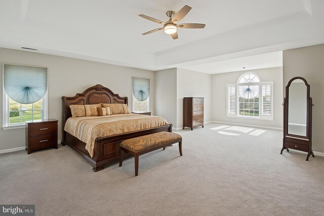 3270 Channel Ct, Huntingtown, MD 20639 - bedroom with light carpet, baseboards, and a ceiling fan