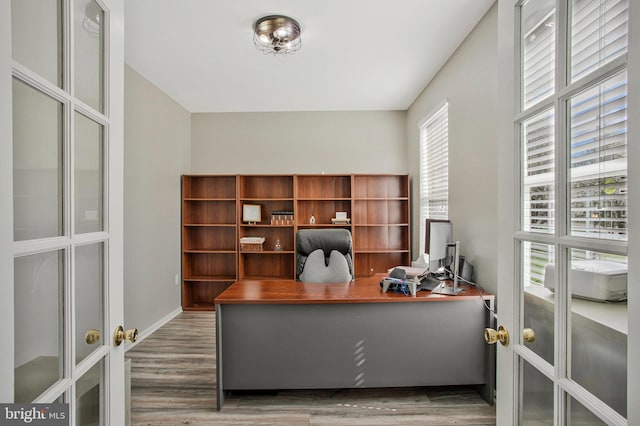 3270 Channel Ct, Huntingtown, MD 20639 - home office with wood finished floors, french doors, and baseboards