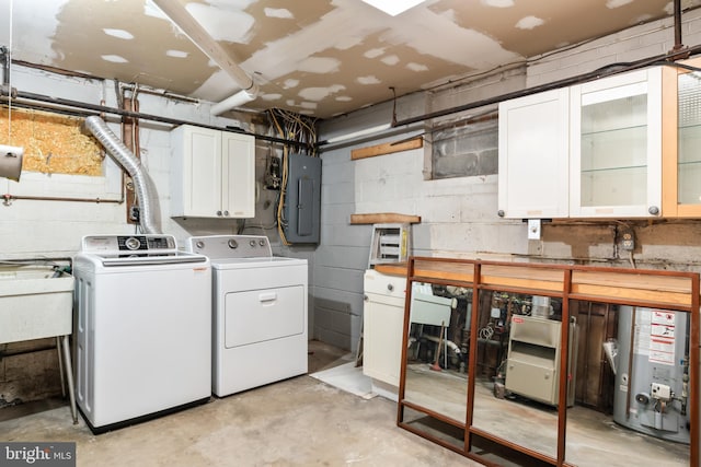 1414 N Johnson St, Arlington, VA 22201 - laundry room with washer and dryer, electric panel, cabinet space, and concrete block wall