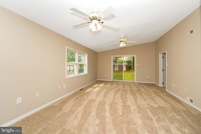 681 Dutton Cir, Springfield, PA 19064 - empty room with light colored carpet, vaulted ceiling, ceiling fan, and baseboards