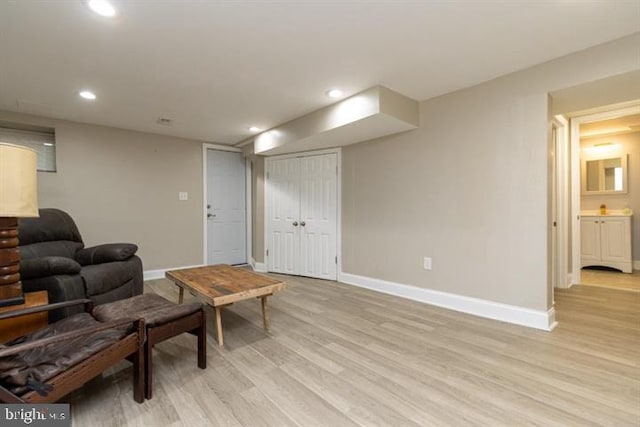 2306 Monticello Rd, Baltimore, MD 21216 - sitting room featuring light wood-type flooring, baseboards, and recessed lighting