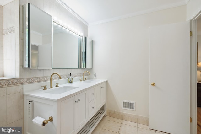 10104 Colebrook Ave, Potomac, MD 20854 - full bath with double vanity, crown molding, and tile patterned floors