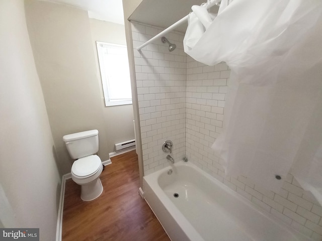 4623 N Broad St, Philadelphia, PA 19140 - bathroom featuring a baseboard radiator, toilet, wood finished floors, and bathtub / shower combination