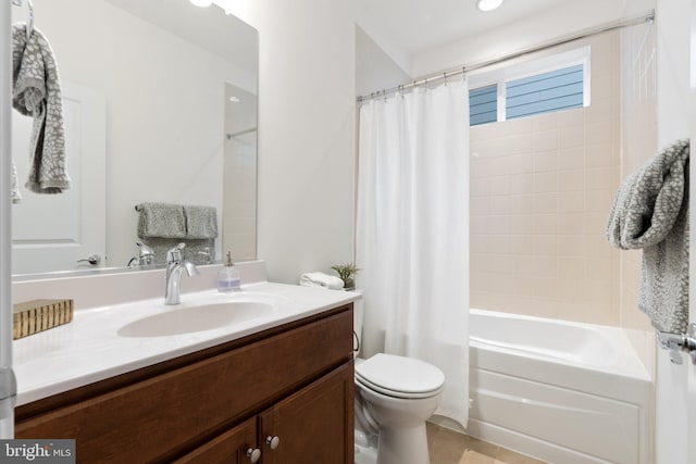 118 Milkweed Dr, Lake Frederick, VA 22630 - full bathroom with vanity, shower / bath combo, toilet, and tile patterned flooring