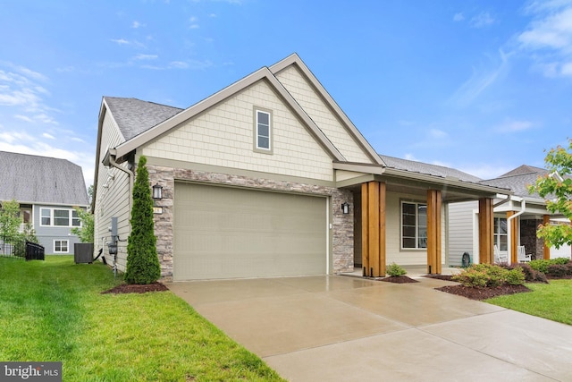 118 Milkweed Dr, Lake Frederick, VA 22630 - view of front of home with stone siding, concrete driveway, and a front yard
