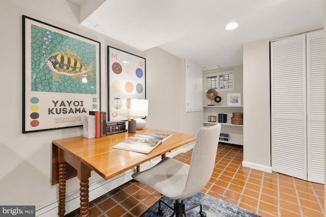 1505 Otis St NE, Washington, DC 20017 - tiled dining area with a desk, recessed lighting, and baseboards
