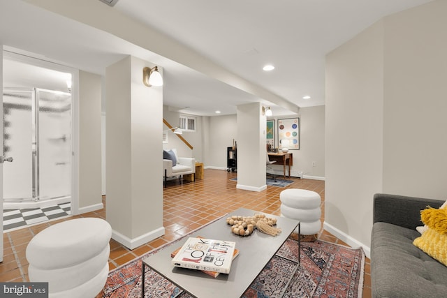 1505 Otis St NE, Washington, DC 20017 - tiled living area with recessed lighting and baseboards
