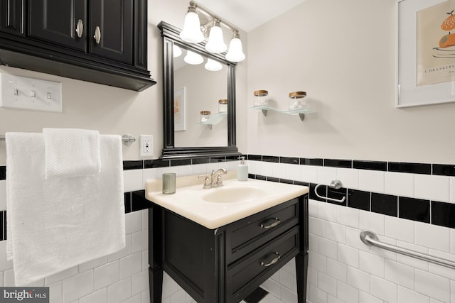 1505 Otis St NE, Washington, DC 20017 - bathroom with tile walls, vanity, and wainscoting