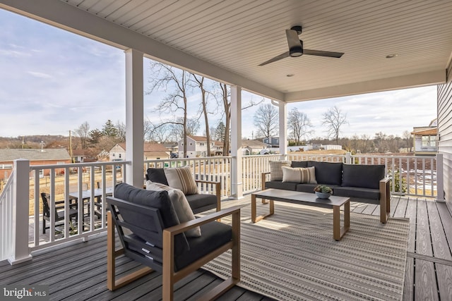 4389 Taviston Ct E, Emmaus, PA 18049 - deck featuring outdoor lounge area, a residential view, and ceiling fan
