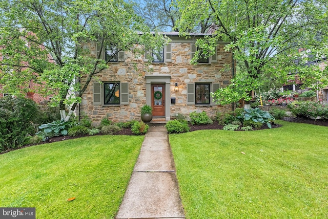 715 Morningside Dr, Towson, MD 21204 - view of front of house with stone siding and a front lawn