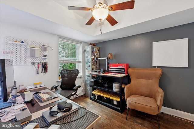 1810 Francis St, Philadelphia, PA 19130 - home office featuring wood finished floors, a ceiling fan, and a raised ceiling