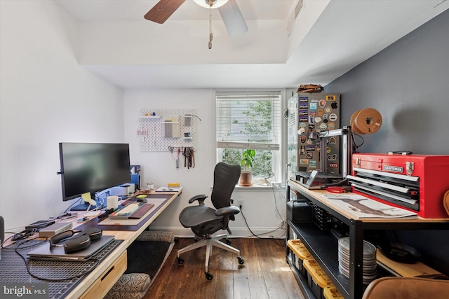 1810 Francis St, Philadelphia, PA 19130 - office with hardwood / wood-style flooring, a ceiling fan, a workshop area, and baseboards