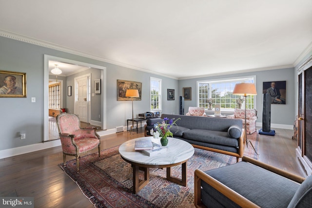 22693 St Louis Rd, Middleburg, VA 20117 - living room featuring hardwood / wood-style floors, crown molding, and baseboards