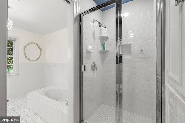22693 St Louis Rd, Middleburg, VA 20117 - full bathroom featuring a jetted tub, a stall shower, and tile patterned floors