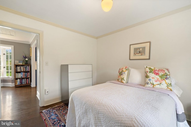 22693 St Louis Rd, Middleburg, VA 20117 - bedroom with ornamental molding, baseboards, and dark wood-style flooring