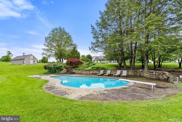22693 St Louis Rd, Middleburg, VA 20117 - swimming pool featuring a yard, a diving board, and a patio