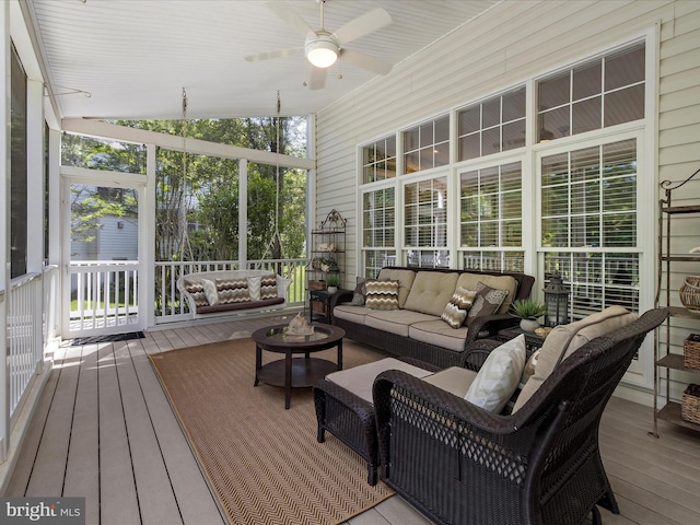 116 Colony Xing, Edgewater, MD 21037 - sunroom / solarium featuring a ceiling fan, outdoor lounge area, and plenty of natural light