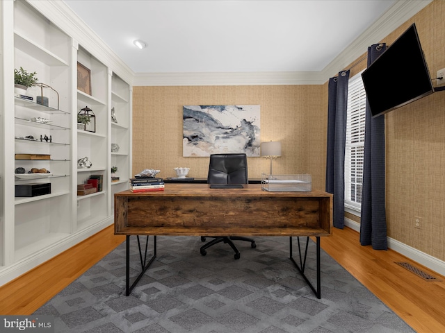 116 Colony Xing, Edgewater, MD 21037 - home office with wallpapered walls, wood finished floors, and baseboards