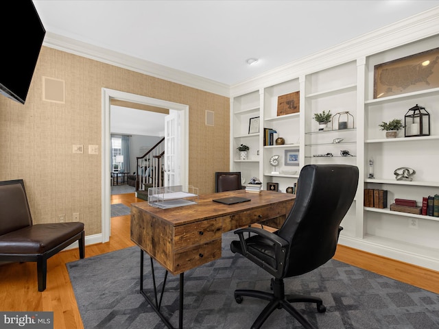 116 Colony Xing, Edgewater, MD 21037 - office area featuring wallpapered walls, wood finished floors, crown molding, and baseboards