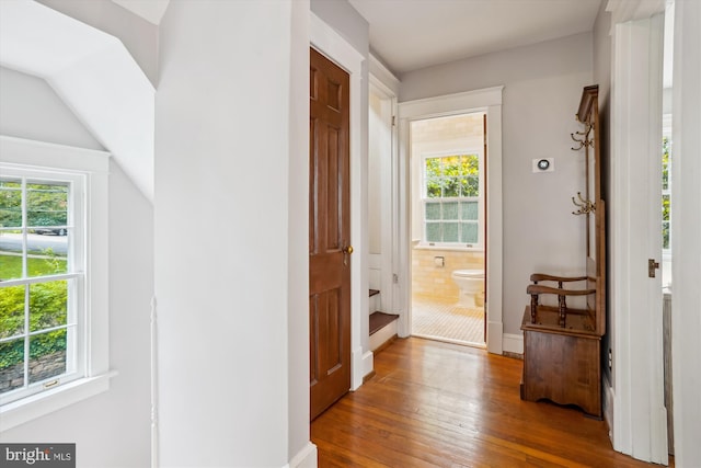 402 W Masonic View Ave, Alexandria, VA 22301 - hallway with hardwood / wood-style floors, healthy amount of natural light, and baseboards