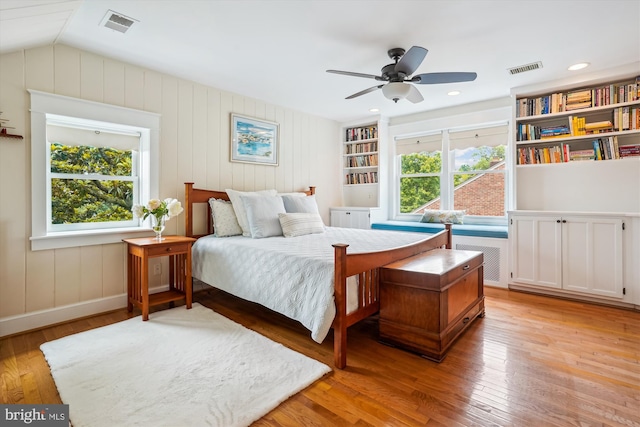 402 W Masonic View Ave, Alexandria, VA 22301 - bedroom featuring light wood finished floors, a ceiling fan, and vaulted ceiling