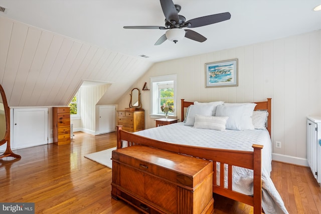 402 W Masonic View Ave, Alexandria, VA 22301 - bedroom featuring vaulted ceiling, hardwood / wood-style floors, ceiling fan, and baseboards