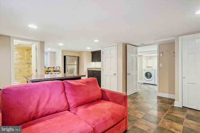 402 W Masonic View Ave, Alexandria, VA 22301 - living room featuring baseboards, recessed lighting, and dark stone finish flooring