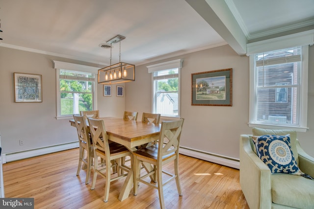 1606 Jeffers Rd, Baltimore, MD 21204 - dining room with a baseboard radiator, healthy amount of natural light, ornamental molding, and a chandelier